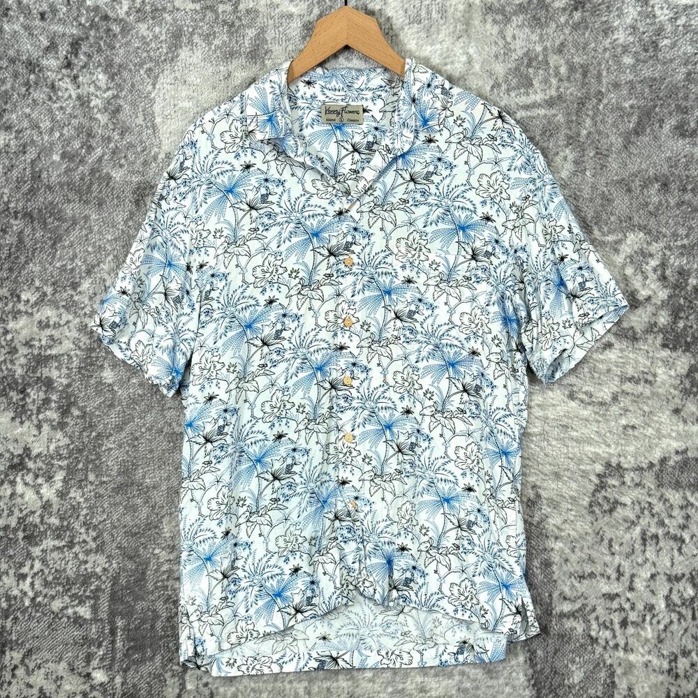 Kenny Flowers Shirt Large Mens Palm Tree Print Short Sleeve Button